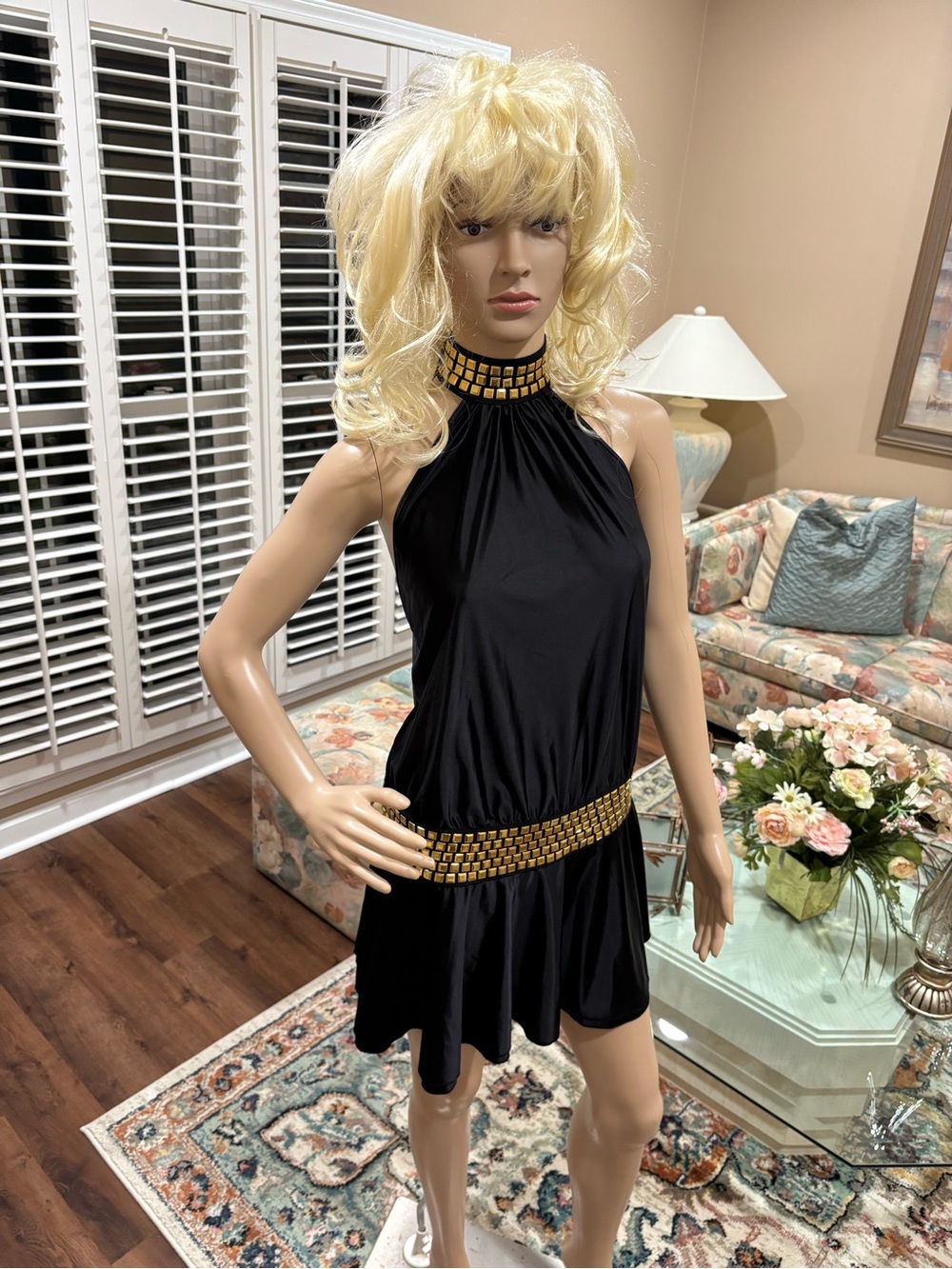 Dolls Kill Black Mini Dress with Gold Accent Bands